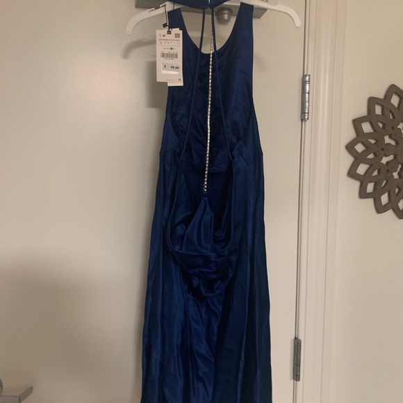 Navy Blue Satin Zara Dress - backless, high neck - Picture 4 of 5